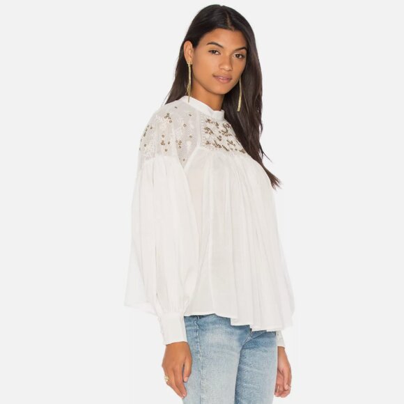 Free People Have It My Way Blouse Womens Size Small Beaded Embroidered Flowy - Picture 11 of 13
